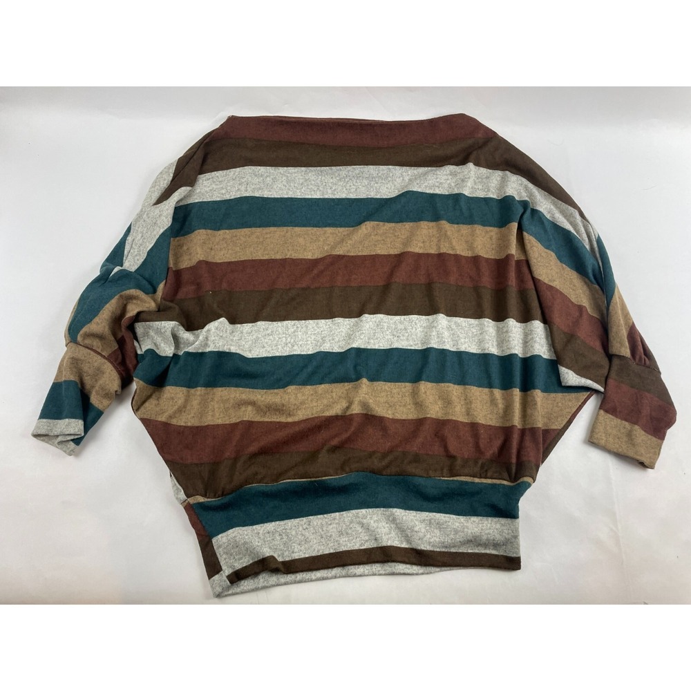 Main Strip Sweater Women's Size Medium 3/4 Dolman Sleeve Boat Neck Striped